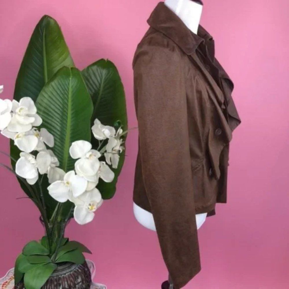 INC International Concepts Brown Ruffle Feminine Zip Up Jacket NWOT - Picture 5 of 9